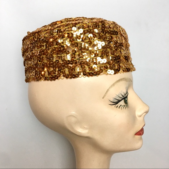 Vintage Pillbox Hat Gold Sequin - Picture 4 of 6
